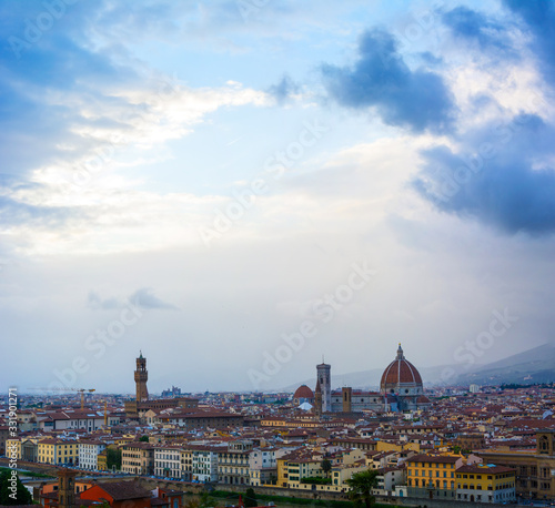 Billede på lærred Panorama of Florence on a moonlit night