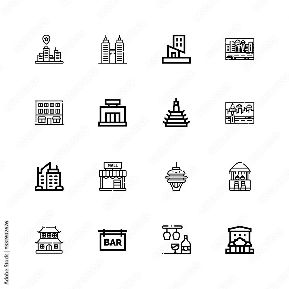 Editable 16 town icons for web and mobile