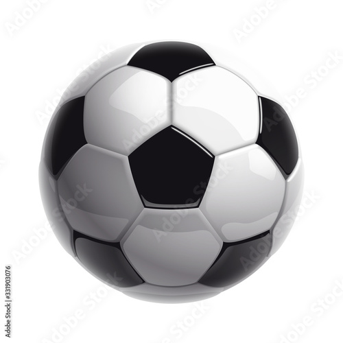 Football championship Design banner. Illustration banner with logo Realistic soccer ball Isolated on white background. black and white classic leather football ball