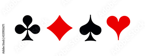 Set shape diamonds, clovers, hearts, spades 4 Playing card suits icons template black and red color editable. Playing card suit symbol pictogram for web design mobile app, isolated on white background