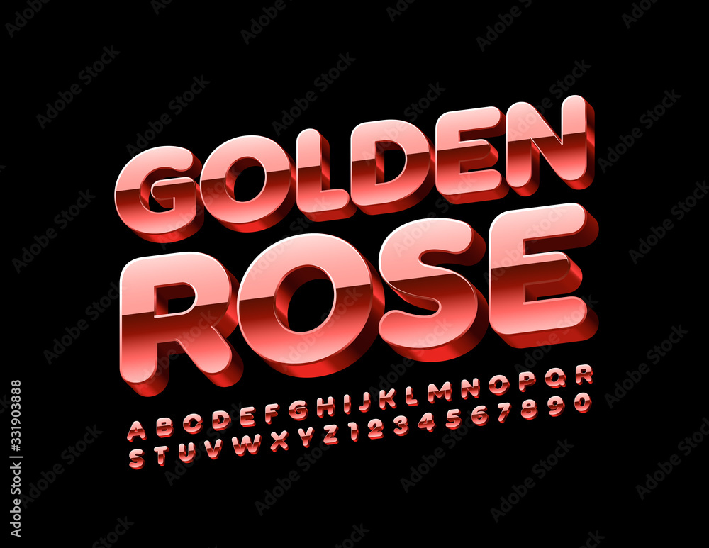 Vector Golden Rose Alphabet Letters and Numbers. 3D Metallic Font Vector Golden Rose Alphabet Letters and Numbers. 3D Metallic Font