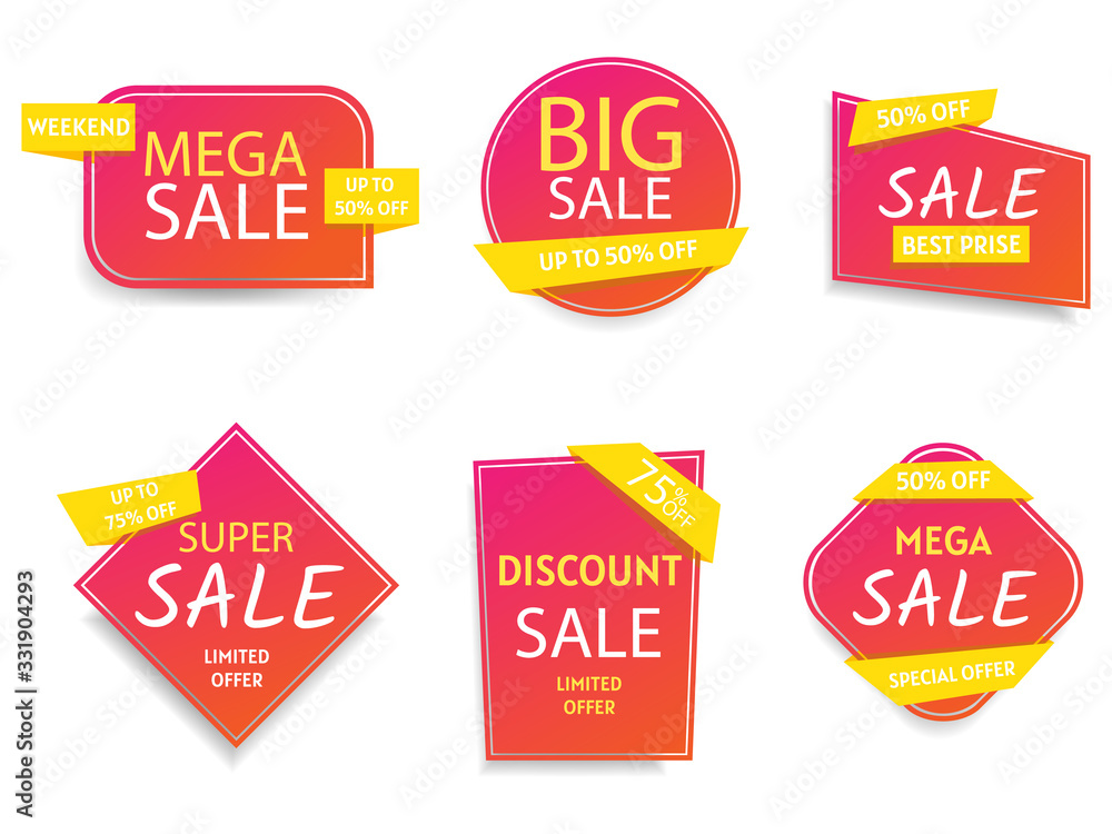 Collection of Sale Discount Styled origami Banners, Labels, Tags, Emblems. Banner elements, discount tag collection, special offer. 