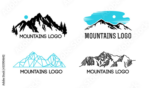 Mountains lodo. Emblem with stylized mountain landscape for design.