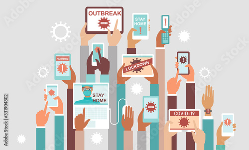 Coronavirus COVID-19 2019-nCoV disease outbreak concept. Panic in social media.
