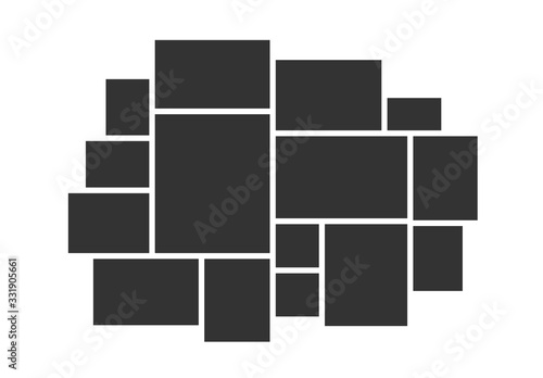 Empty photo collage frames template for interior design. Vector poster frame mockup composition.