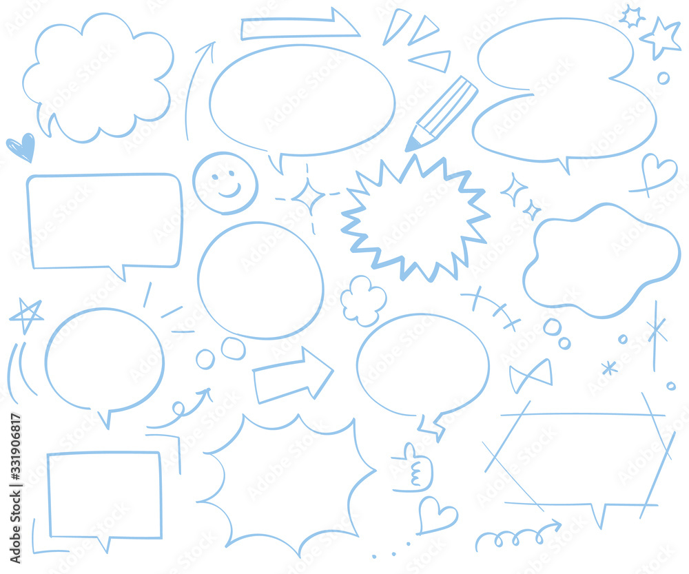POPでかわいい水色の吹き出し、見出し、装飾、ベクター