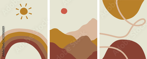 Abstract minimalist organic earth tones design set, vector