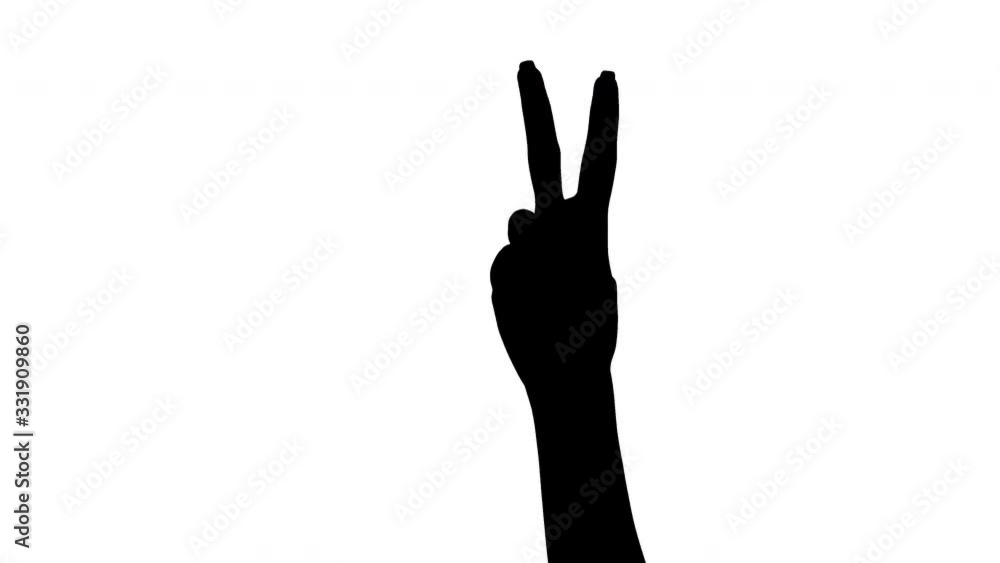 Silhouette of female hand showing the numbers one, two, three, four, five. Isolated, on white background Silhouette of female hand showing the numbers one, two, three, four, five. Isolated, on white background