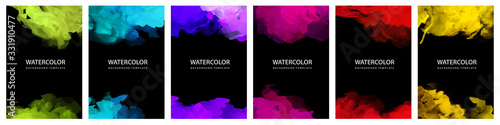 Obraz na płótnie Big set of bright vector colorful watercolor on vertical black A4 background for booklet or brochure