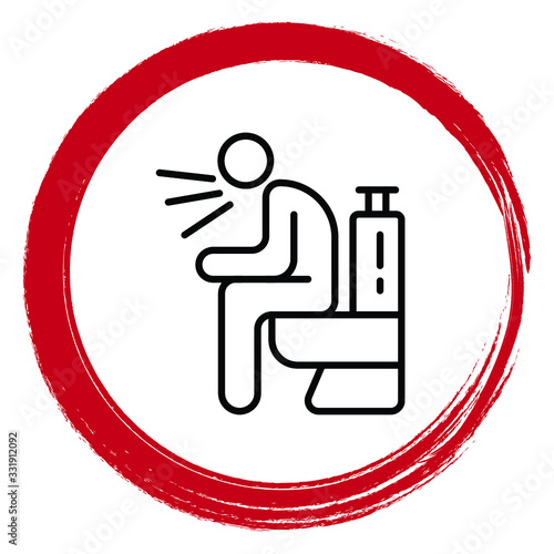Coronavirus Symptoms of COVID-19 diarrhea Concept, Man sitting on Wall mounted Cammode on white background, Bovine corona virus BCoV Vector Color Icon design