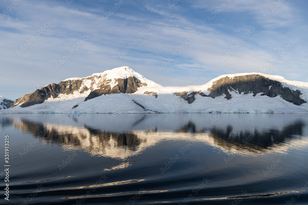 Sunrise on mountains in the Errera Channel, Antarctica