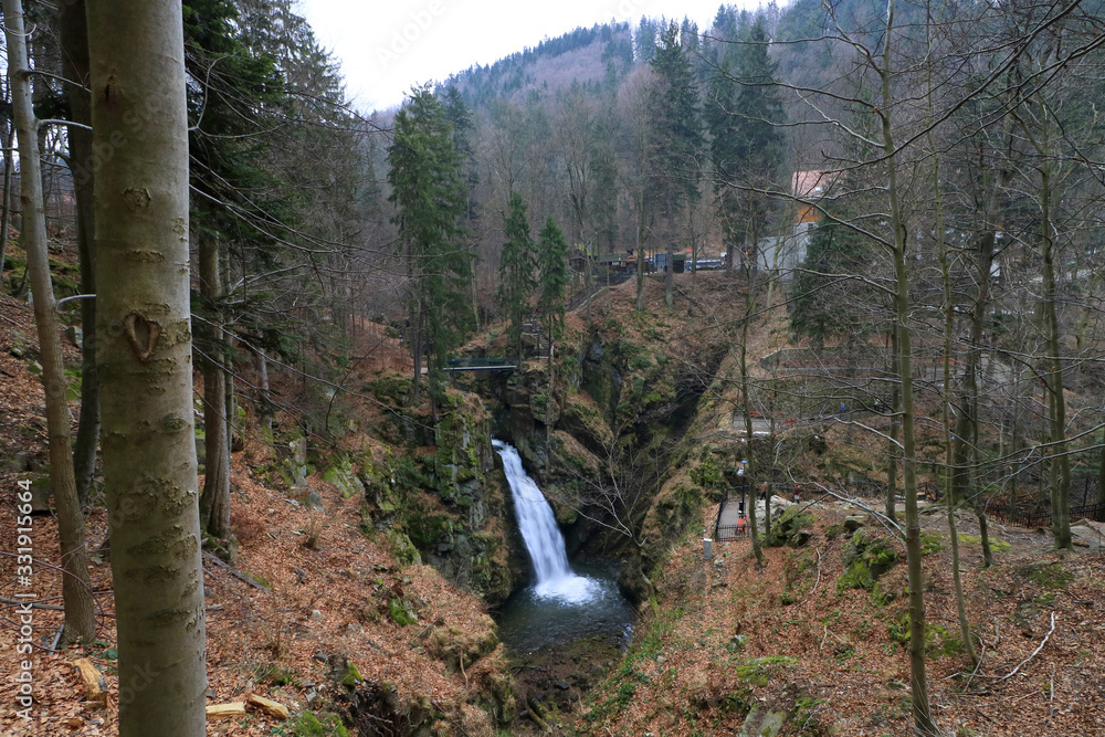 Wilczki waterfall in the Sudety mountains, Poland