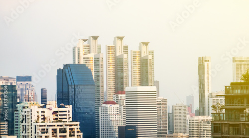 The group of sky buildings such as condominium offices landscape in Bangkok   Thailand.