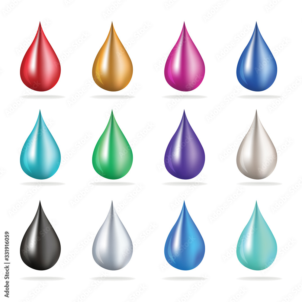 Oil drop set, collection of oil drops for beauty and cosmetics or food and drink products, vector illustration isolated on white background. Oil drop set, collection of oil drops for beauty and cosmetics or food and drink products, vector illustration isolated on white background.