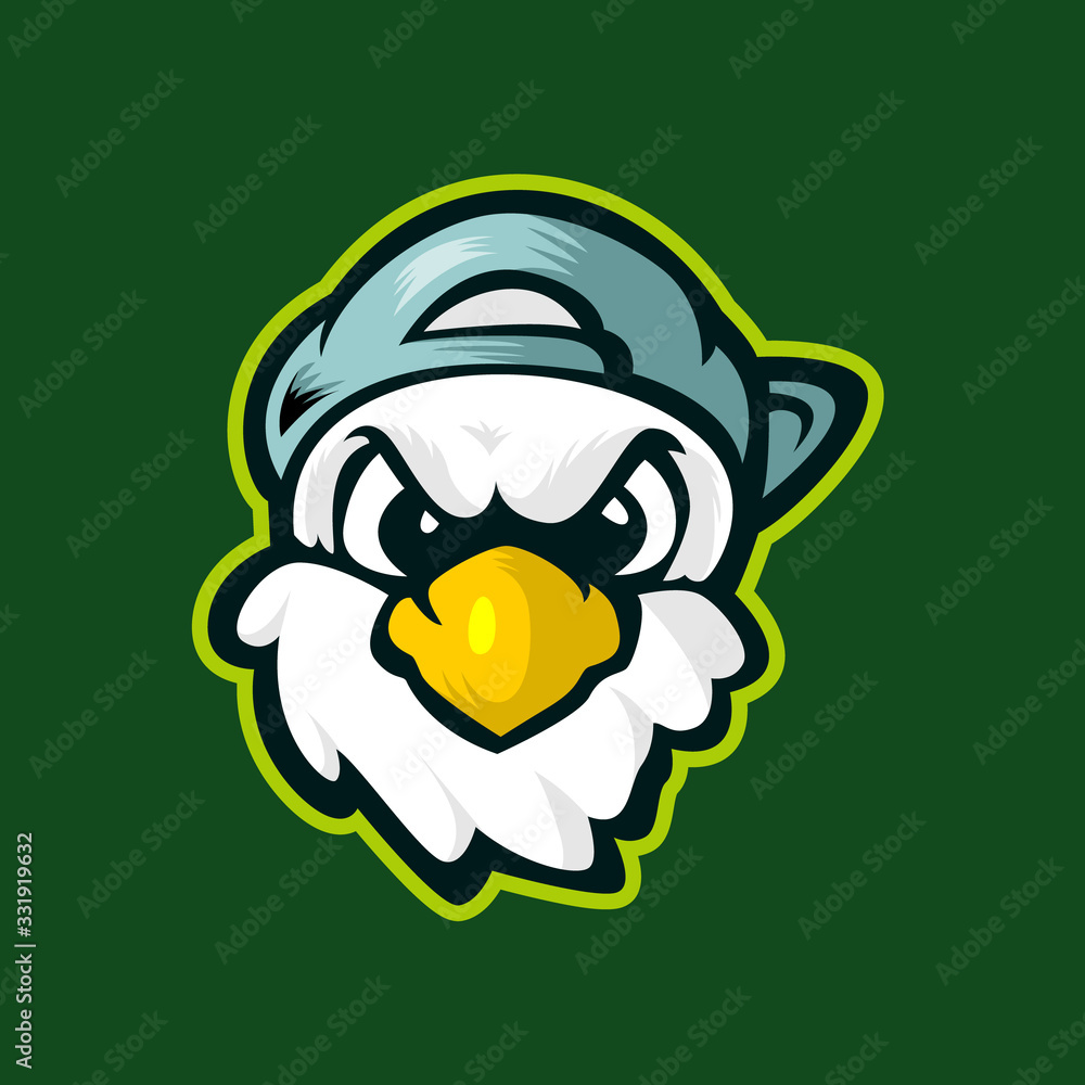 cute birds eagle wear caps mascot logo