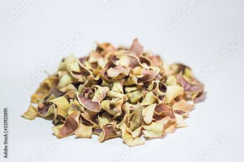 dried lemongrass (lemon sorghum) on white background, Macro food photo, closeup, 