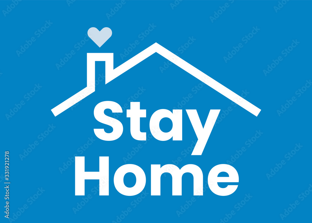 Stay at home text under house roof.