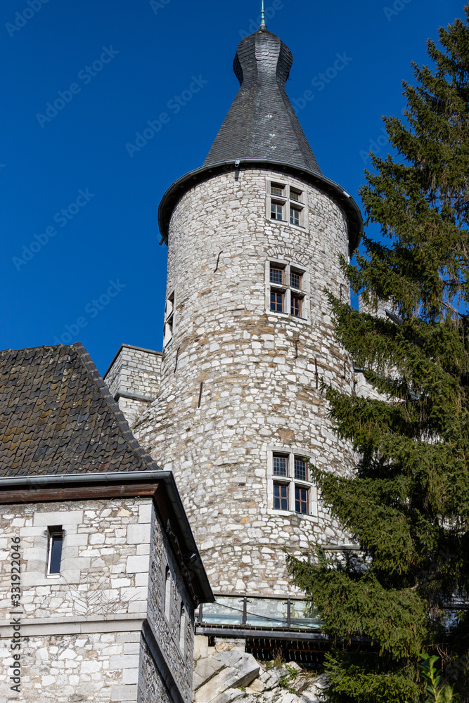 Low angle view at a tower of Stolberg castle in Stolberg, Eifel Low angle view at a tower of Stolberg castle in Stolberg, Eifel