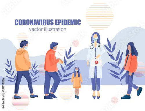 Doctor advise people not walk outside during pandemic infection. Health care medical prescription. Infectious desease spreading Vectors