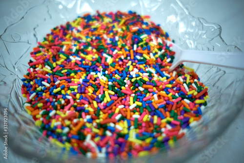 Candy sprinkles topping in a bowl