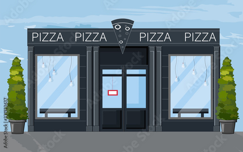 Pizza restaurant facade Vector flat style. Modern cafe icons