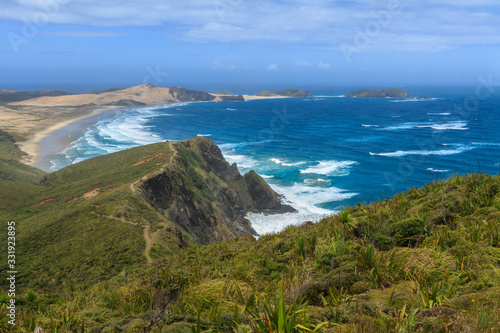 Waves break on Cape Maria van Diemen, Northland, New Zealand 