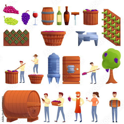 Winemaker icons set. Cartoon set of winemaker vector icons for web design