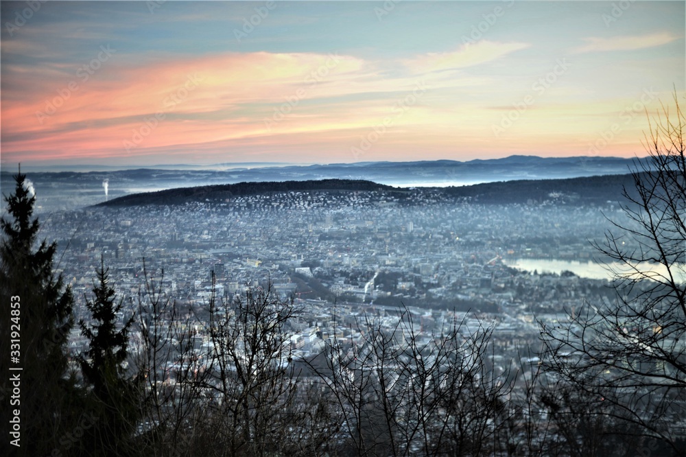 Zurich lightly in the fog in the morning mood