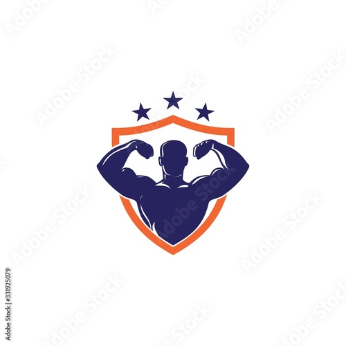 Silhouette body builder badge logo
