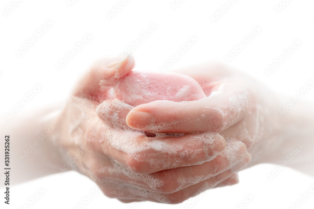 Antibacterial soap in the hands. Hand disinfection with soap. Cleanliness and hygiene in everyday life. Hand hygiene Antibacterial soap in the hands. Hand disinfection with soap. Cleanliness and hygiene in everyday life. Hand hygiene
