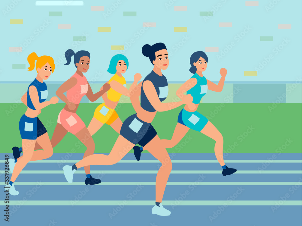 Competitions in running. Athletics. In minimalist style. Cartoon flat raster Competitions in running. Athletics. In minimalist style. Cartoon flat raster