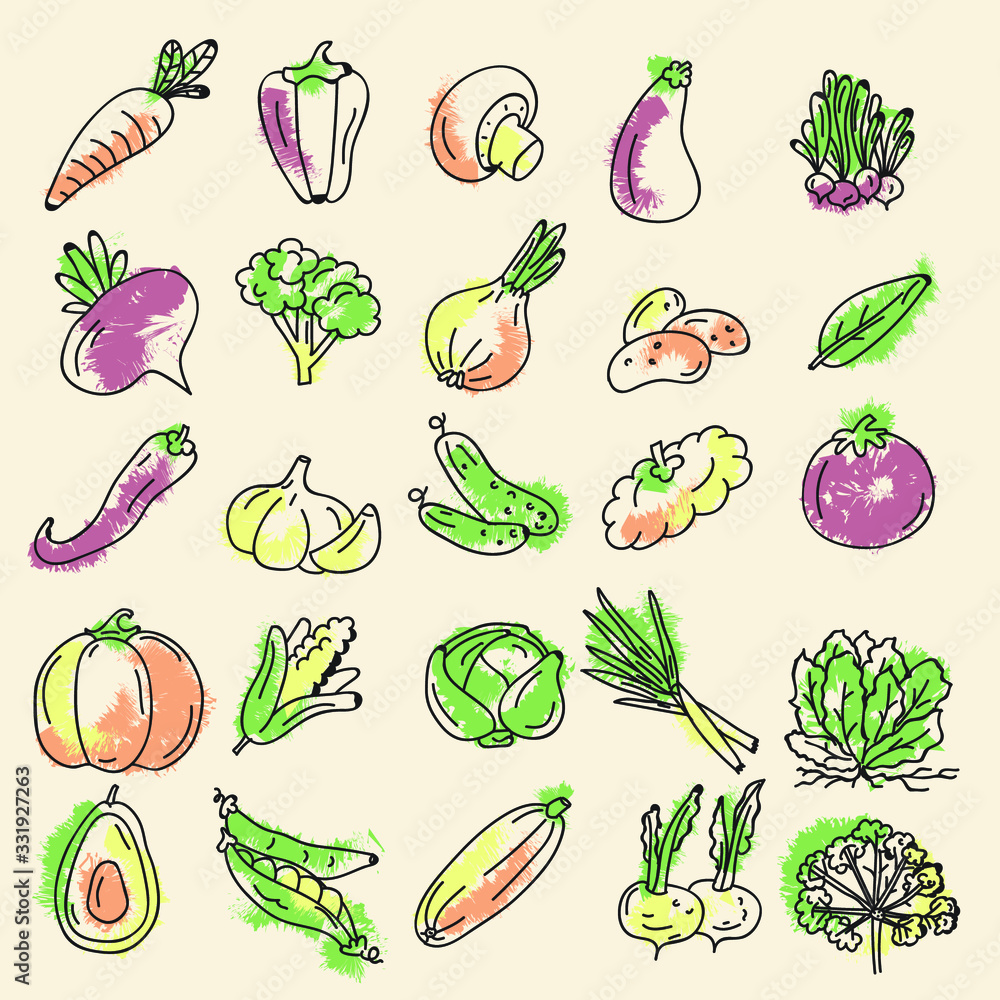 a set of vegetables colored stickers a set of vegetables colored stickers