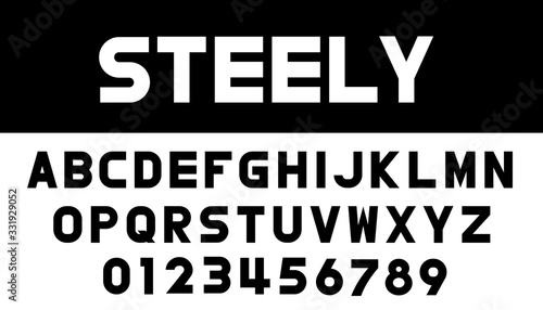 Schilderij op canvas Vector of steely modern font design and alphabet set.