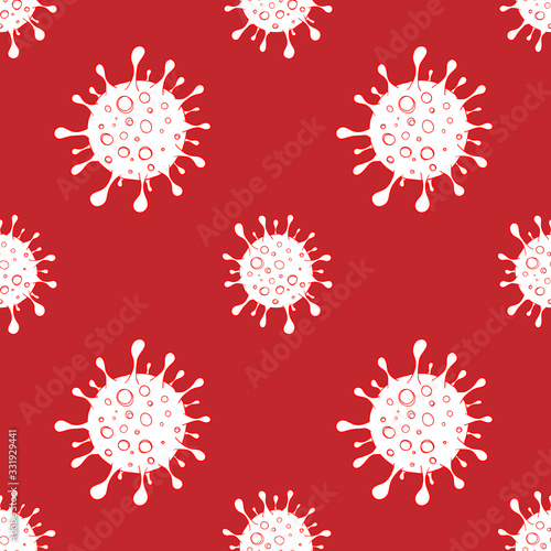 Coronavirus symbol outbreak and coronaviruses influenza seamless pattern. Vector illustration. Coronavirus 2019-nCoV. Pandemic medical health risk, immunology, virology, epidemiology concept.