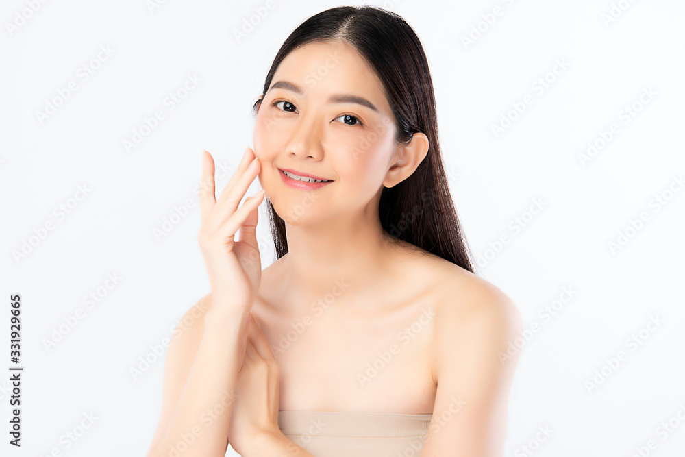 Beautiful Young Asian Woman with Clean Fresh Skin. Face care, Facial treatment, Cosmetology, beauty and healthy skin and cosmetic concept .woman beauty skin isolated on white background Beautiful Young Asian Woman with Clean Fresh Skin. Face care, Facial treatment, Cosmetology, beauty and healthy skin and cosmetic concept .woman beauty skin isolated on white background