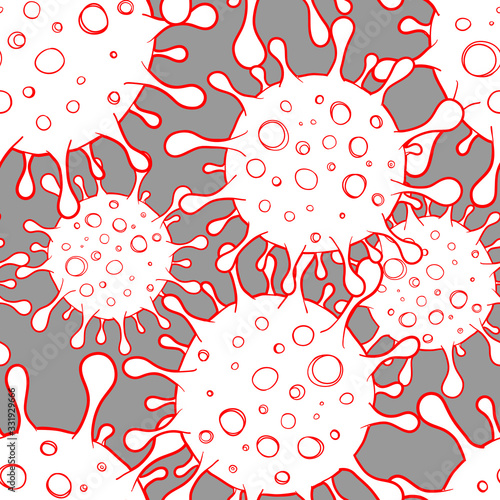 Coronavirus symbol outbreak and coronaviruses influenza seamless pattern. Vector illustration. Coronavirus 2019-nCoV. Pandemic medical health risk, immunology, virology, epidemiology concept.