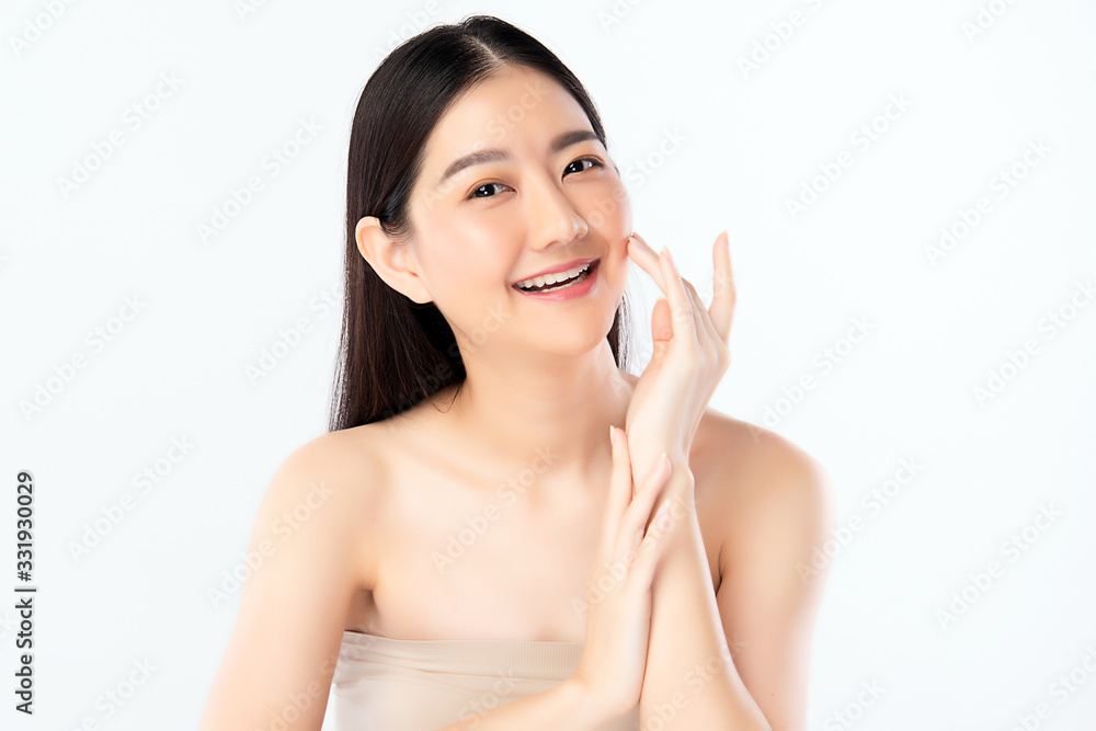 Beautiful Young Asian Woman with Clean Fresh Skin. Face care, Facial treatment, Cosmetology, beauty and healthy skin and cosmetic concept .woman beauty skin isolated on white background Beautiful Young Asian Woman with Clean Fresh Skin. Face care, Facial treatment, Cosmetology, beauty and healthy skin and cosmetic concept .woman beauty skin isolated on white background