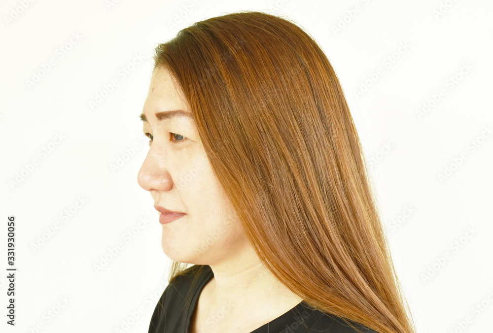 Asian woman face portrait on white background Asian woman face portrait on white background
