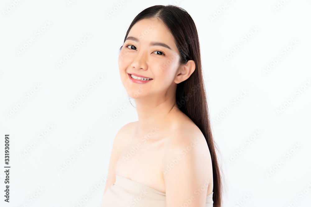 Beautiful Young Asian Woman with Clean Fresh Skin. Face care, Facial treatment, Cosmetology, beauty and healthy skin and cosmetic concept .woman beauty skin isolated on white background Beautiful Young Asian Woman with Clean Fresh Skin. Face care, Facial treatment, Cosmetology, beauty and healthy skin and cosmetic concept .woman beauty skin isolated on white background