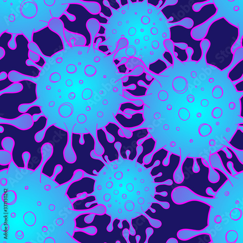Coronavirus symbol outbreak and coronaviruses influenza seamless pattern. Vector illustration. Coronavirus 2019-nCoV. Pandemic medical health risk, immunology, virology, epidemiology concept.