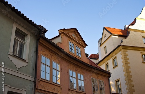 Traditional bohemian buildings in the streets of Prague (Praha, Czech Republic, Europe)