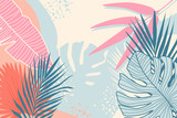 Modern tropical background. Jungle plants nature backdrop. Summer palm leaves wallpaper.