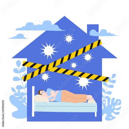 pandemic of coronavirus and social distancing concept. staying at home with self quarantine to help stop outbreak and protect virus spread. 