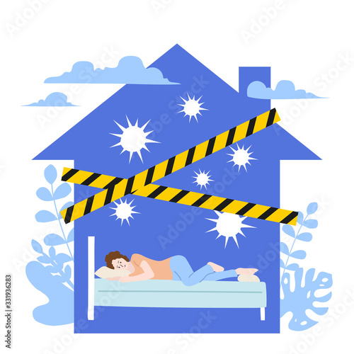 pandemic of coronavirus and social distancing concept. staying at home with self quarantine to help stop outbreak and protect virus spread. 