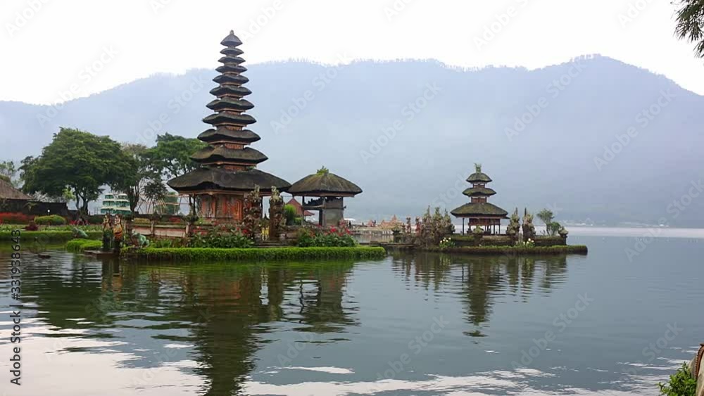 Pura Ulun Danu temple on the lake Bratan in Bali, Indonesia is a major water temple on Bali. Pura Ulun Danu temple on the lake Bratan in Bali, Indonesia is a major water temple on Bali.