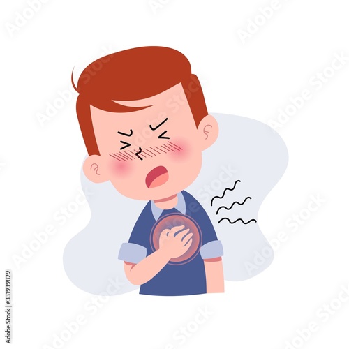 Boys or Man or People With Heart Attack. Character with Chest Pain. Heartache. Painful Expression on Face. Sickness Concept. Isolated. Vector Illustration in Flat Cartoon Style. Health and Medical.