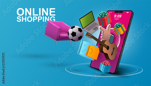 Online Shopping, Mobile Application, Vector background.
