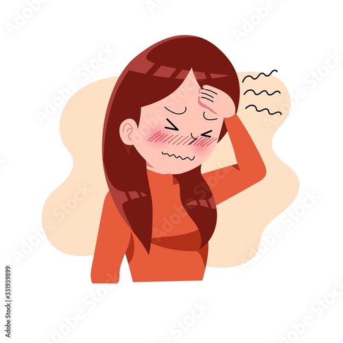 Girls or Woman or People Having Headache. Migraine. Stress. Depression. Frustration and Anger Expression. Sickness Concept. Isolated. Vector Illustration in Flat Cartoon Style. Health and Medical
