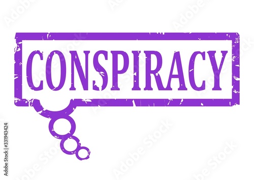 Damaged violet rubber stamp with the word conspiracy