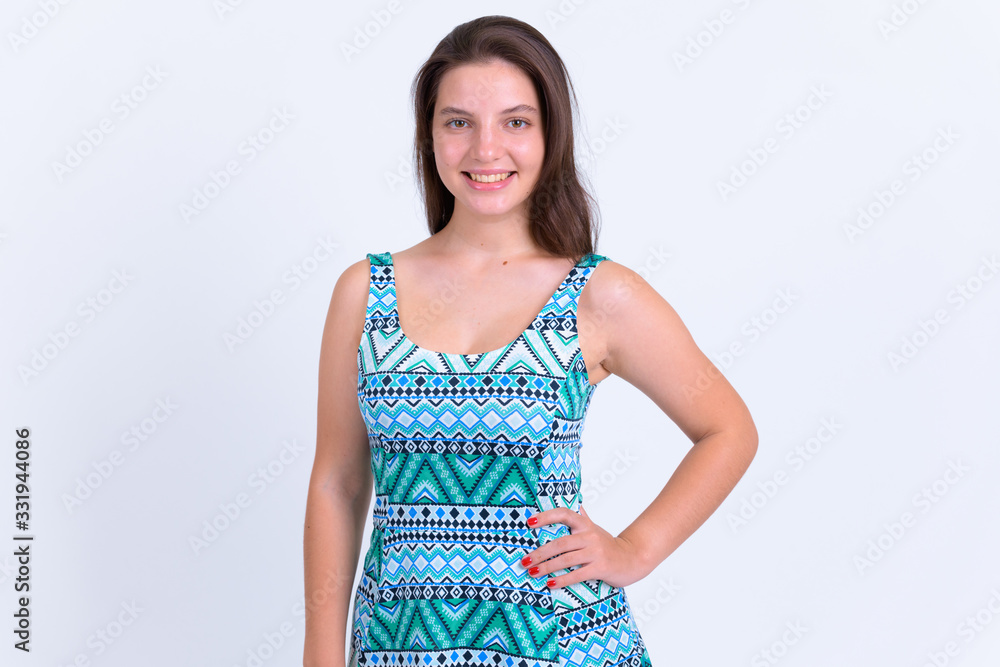 Portrait of happy young beautiful woman smiling and posing Portrait of happy young beautiful woman smiling and posing